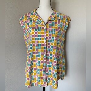 Vintage Multicolor Checkered Button Down Sleeveless Shirt